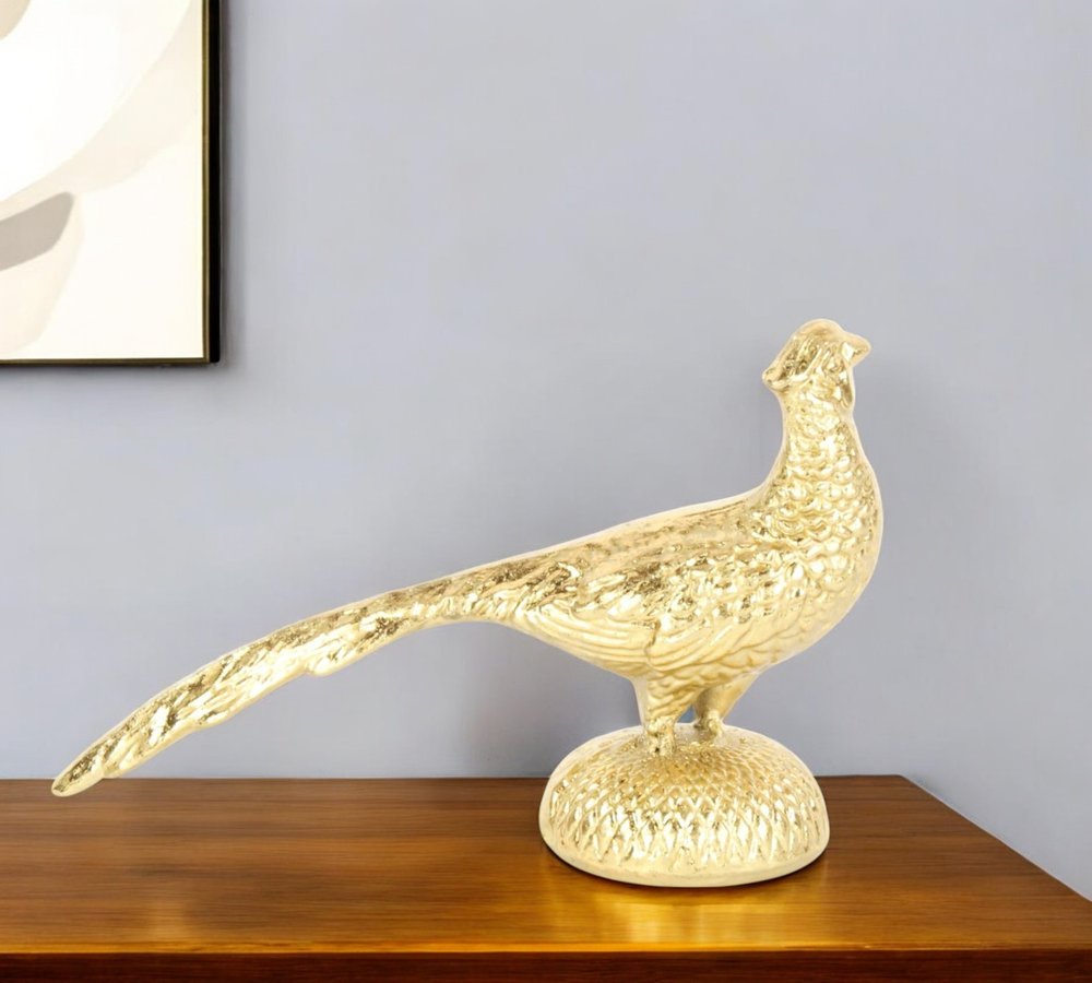 7" Gold Cast Iron Peacock Tabletop Sculpture
