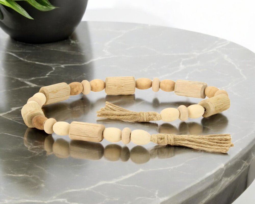 40" Brown Wood Beads And Rope Decorative Tassel
