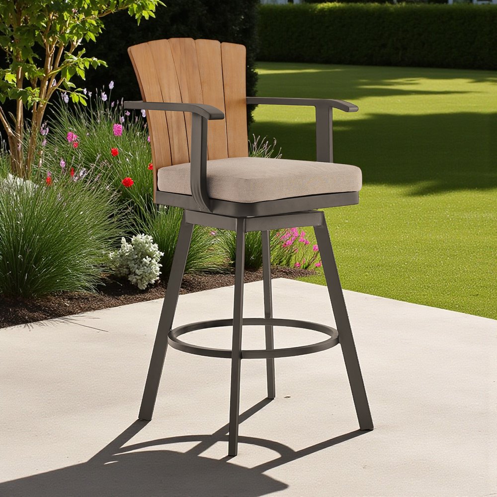 40" Brown Metal Swivel Outdoor Counter Height Bar chair with Footrest