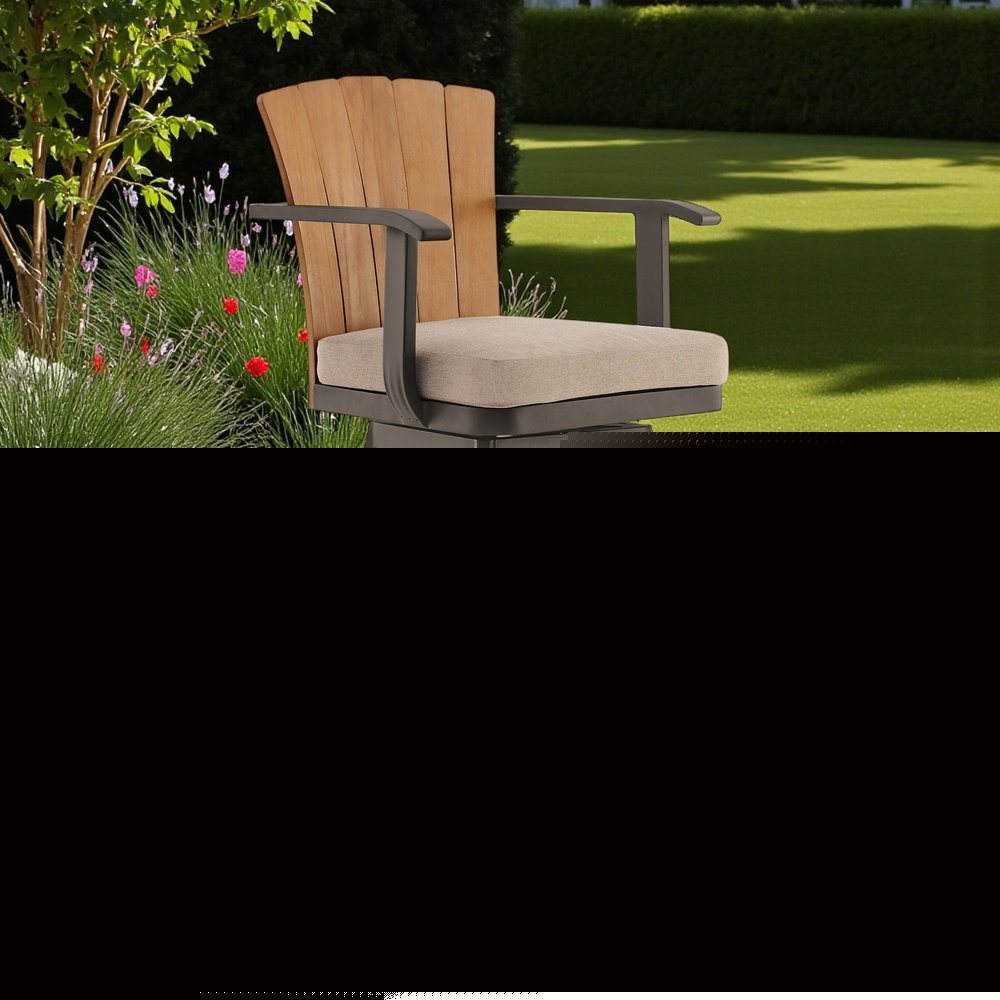 44" Brown Metal Swivel Outdoor Bar Height chair with Footrest