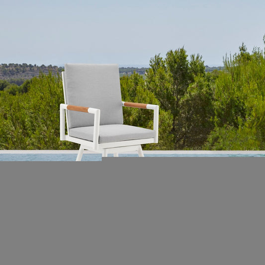 43" Light Gray Metal Swivel Outdoor Counter Height Bar chair with Footrest