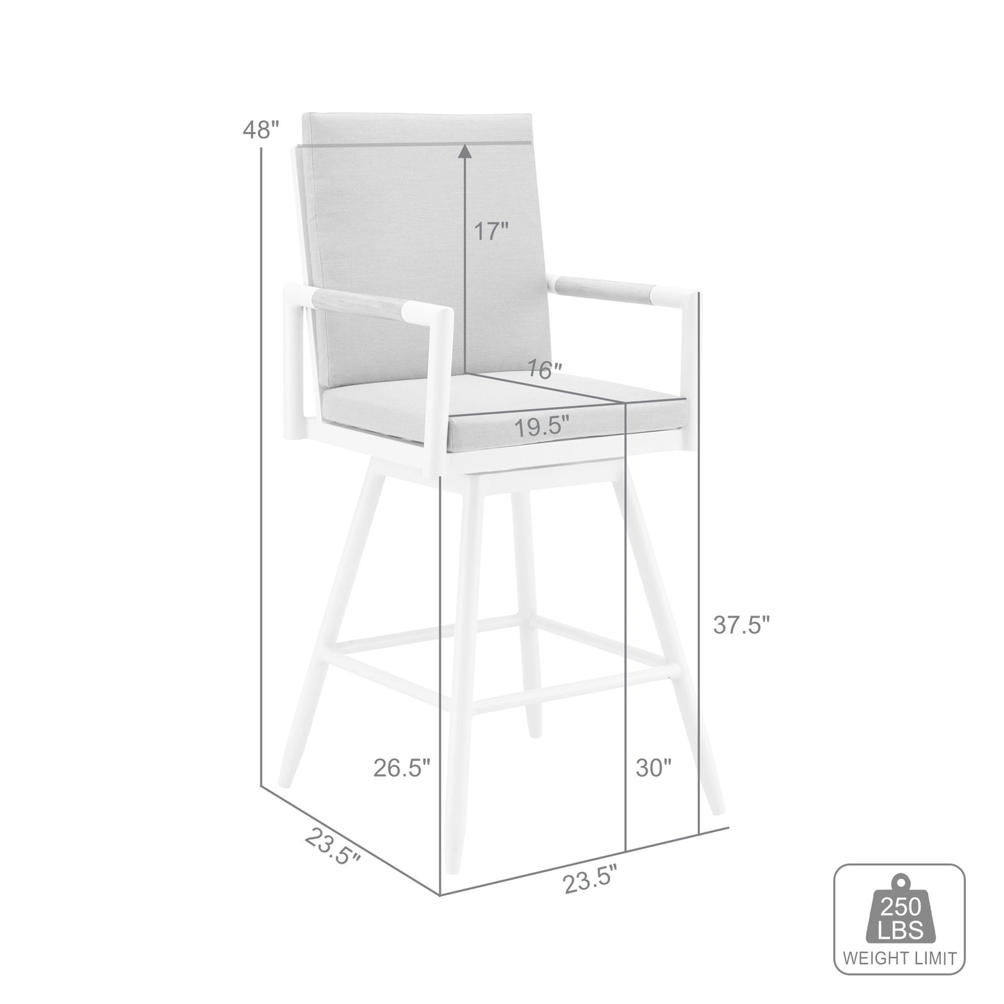 48" Light Gray Metal Swivel Outdoor Bar Height chair with Footrest
