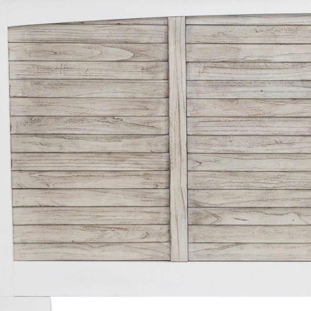 Gray Carved Geometric Distressed Solid Wood King Bed Frame