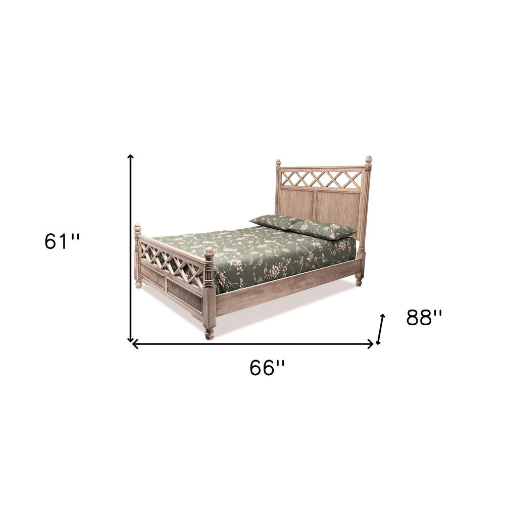 Natural Carved Geometric Solid Wood Queen Bed Frame