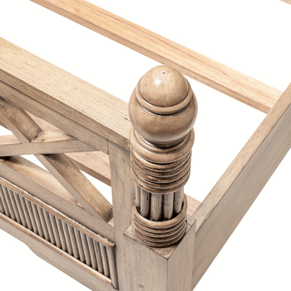 Natural Carved Geometric Solid Wood King Bed Frame