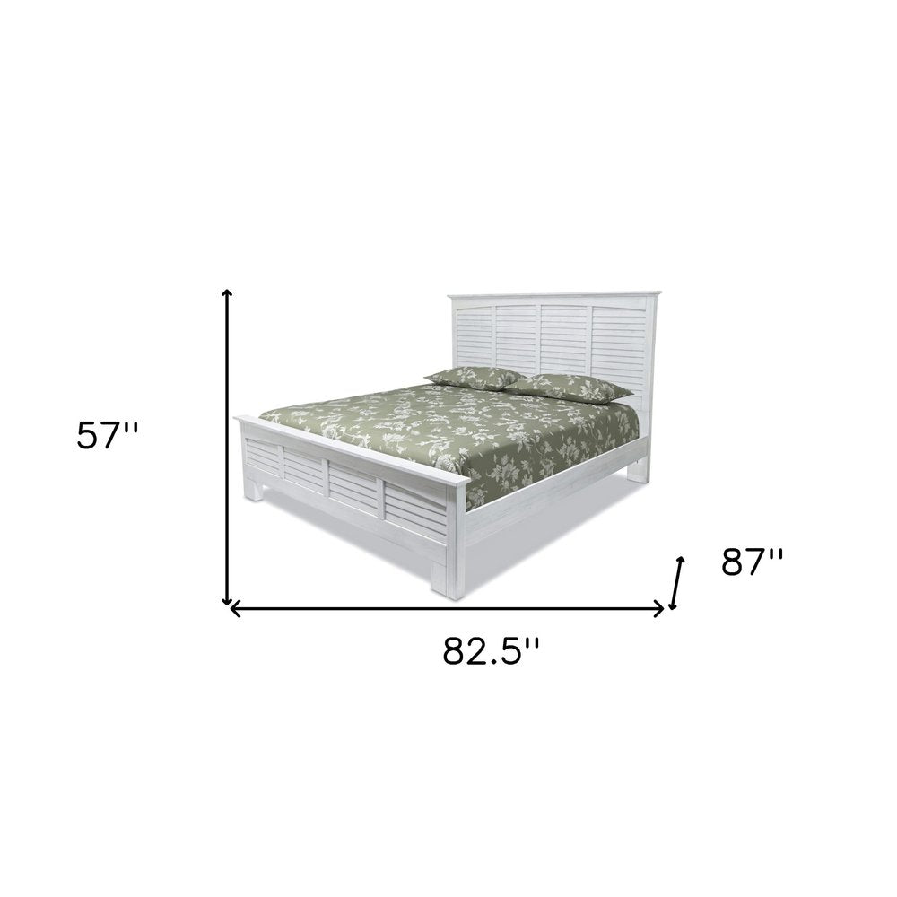 White Plantation Shutter Distressed Solid Wood King Bed Frame