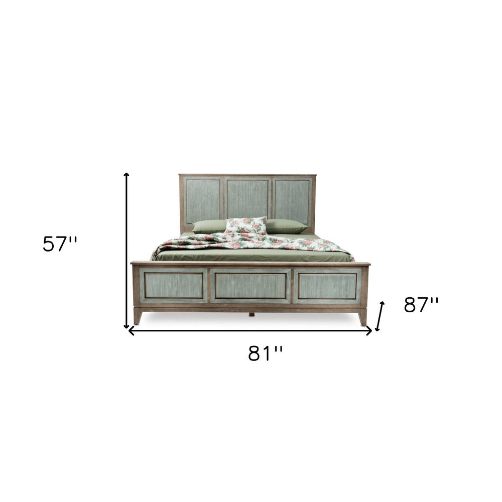 Green Shiplap Texture Distressed Solid Wood King Bed Frame