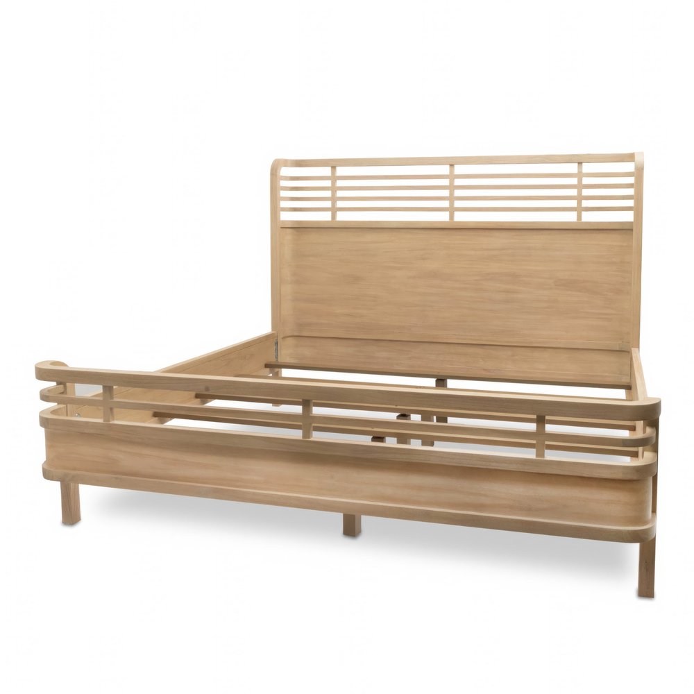 Brown Carved Geometric Solid Wood King Bed Frame