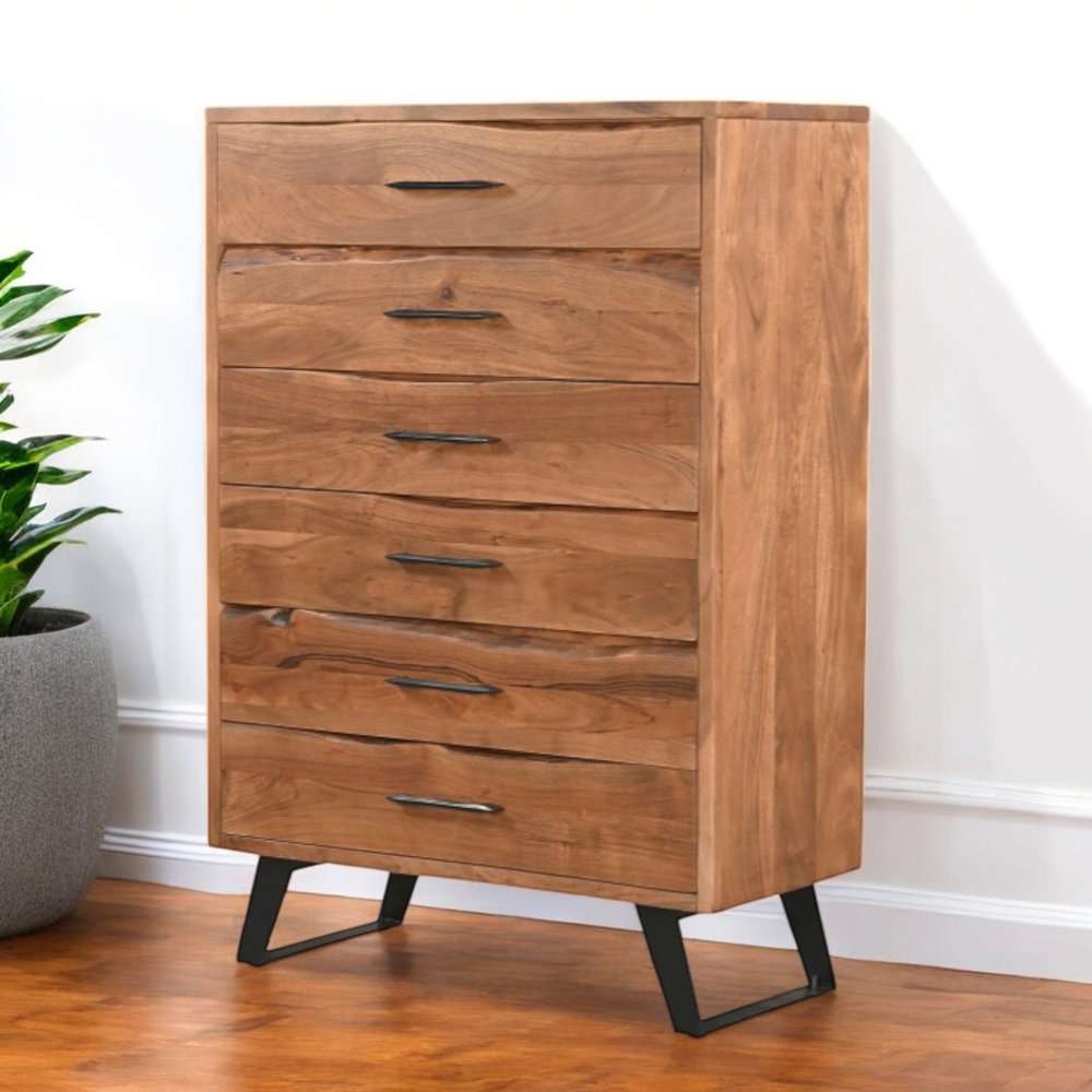 36" Natural Live Edge Solid Wood Five Drawer Dresser