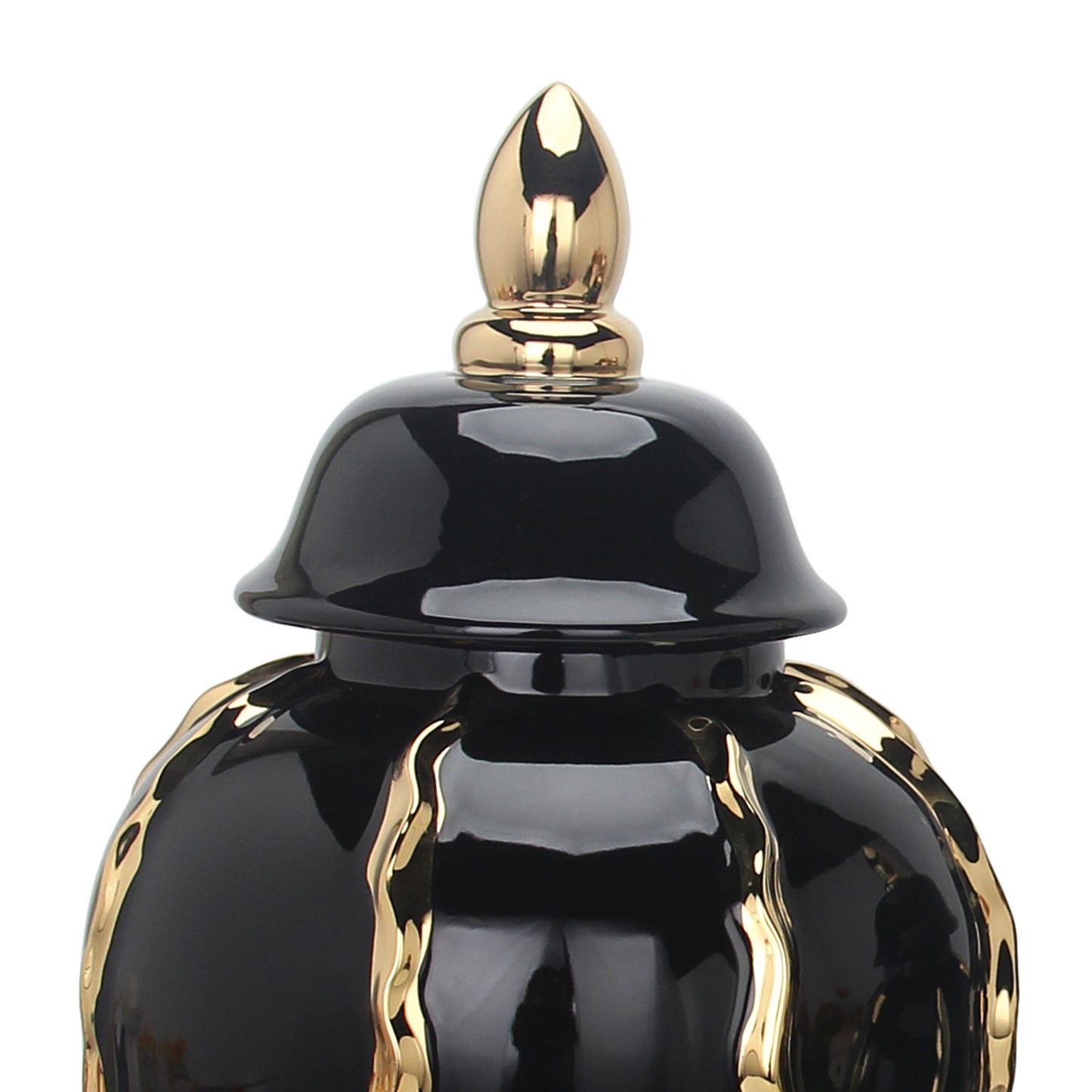 19" Black and Gold Striped Urn Ceramic Ginger Jar