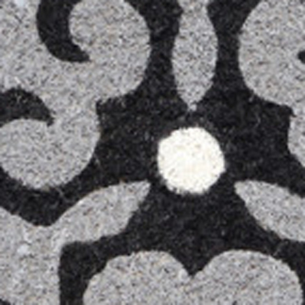 18" X 30" Beige and White Coir Damask Outdoor Door Mat