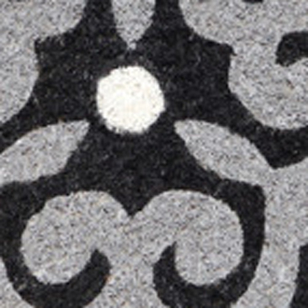18" X 30" Beige and White Coir Damask Outdoor Door Mat