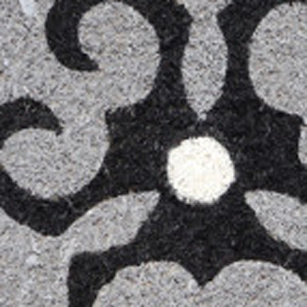 18" X 30" Beige and White Coir Damask Outdoor Door Mat