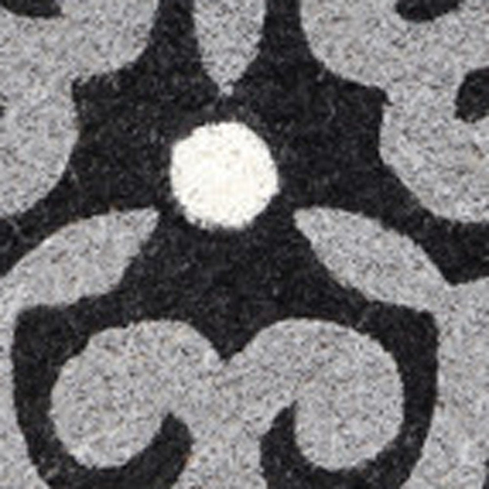 18" X 30" Beige and White Coir Damask Outdoor Door Mat