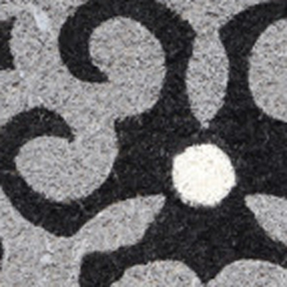 18" X 30" Beige and White Coir Damask Outdoor Door Mat