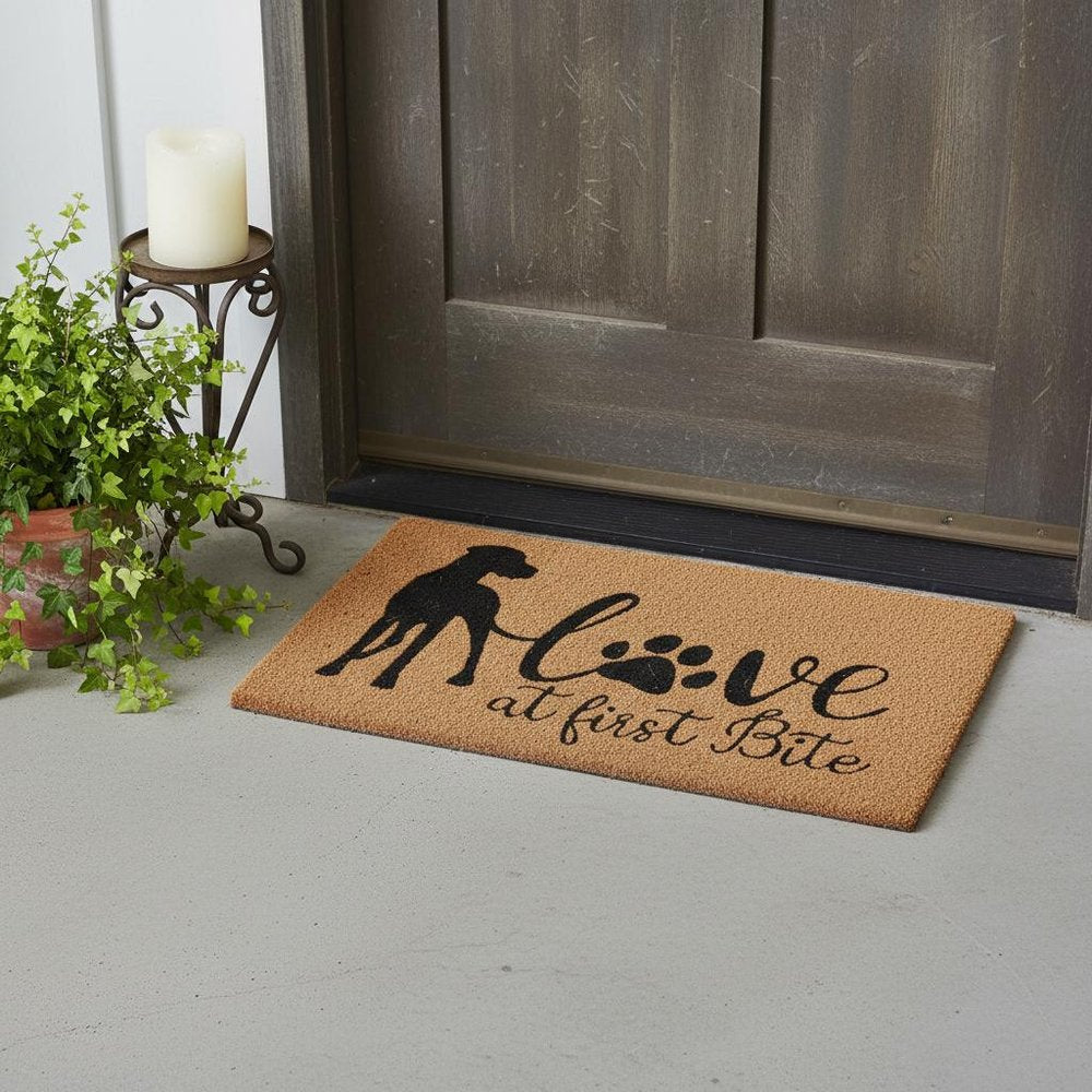 18" X 30" Beige and Black Coir Dog Outdoor Door Mat