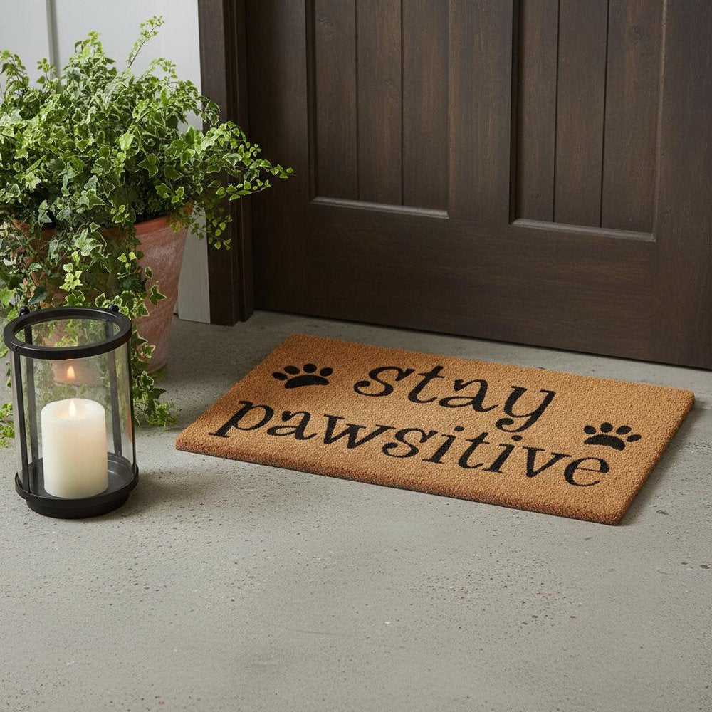 18" X 30" Beige and Black Coir Outdoor Door Mat