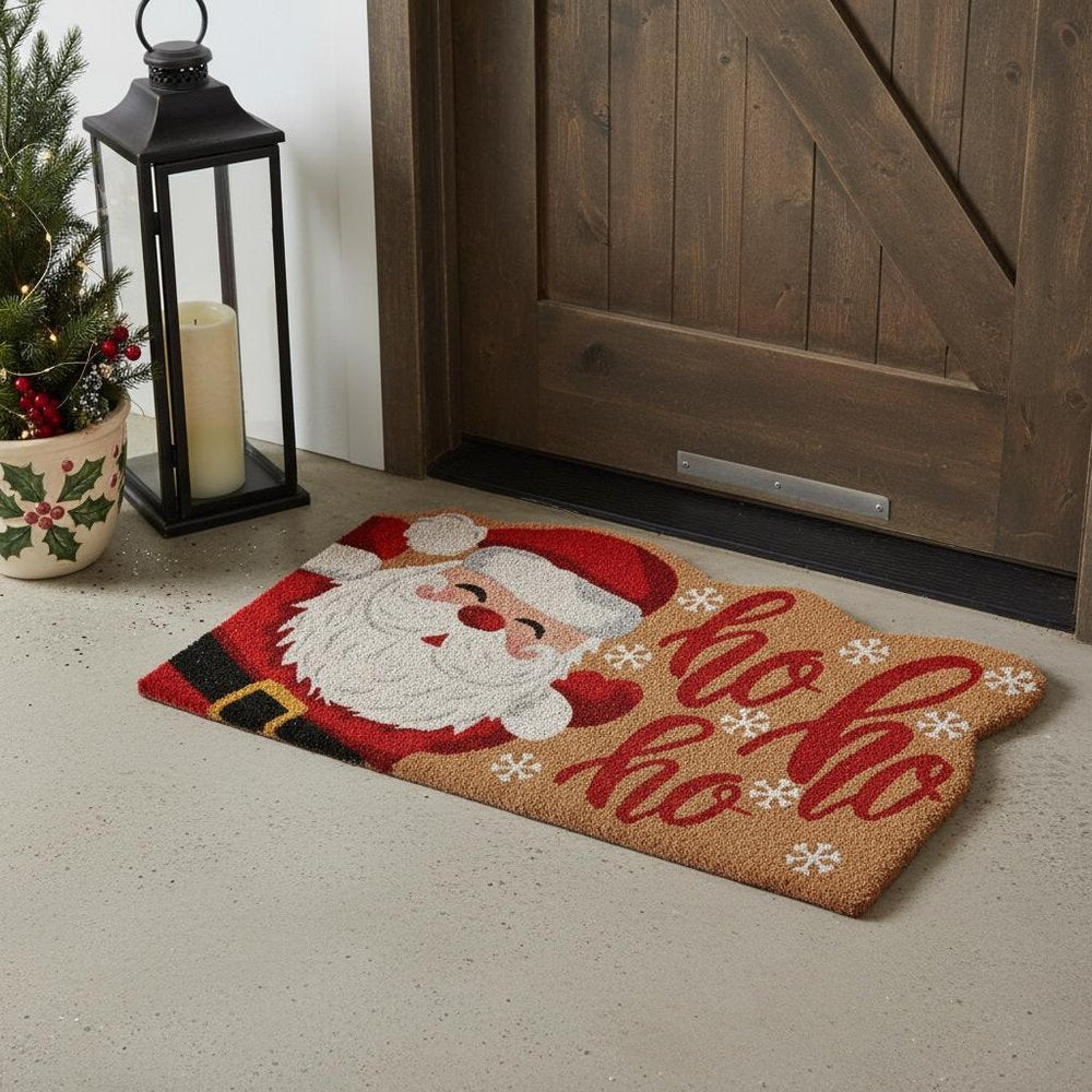18" X 30" Beige and Red Coir Snowflake Outdoor Christmas Door Mat