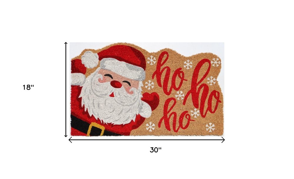 18" X 30" Beige and Red Coir Snowflake Outdoor Christmas Door Mat