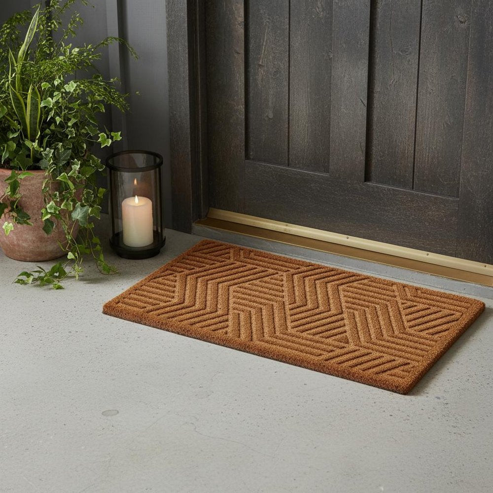 18" X 30" Beige and White Coir Outdoor Door Mat