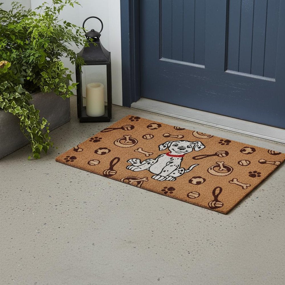 18" X 30" Beige and White Coir Dog Outdoor Door Mat