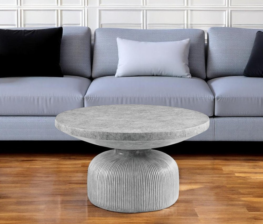 30" Gray Cement Round Pedestal Coffee Table