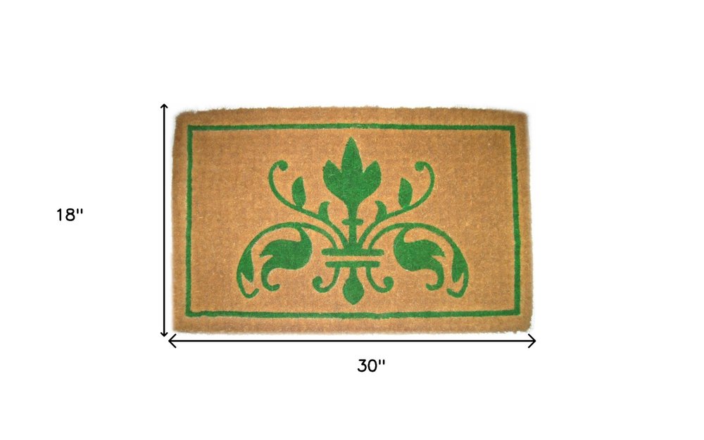 18" X 30" Brown and Green Coir Abstract Outdoor Door Mat