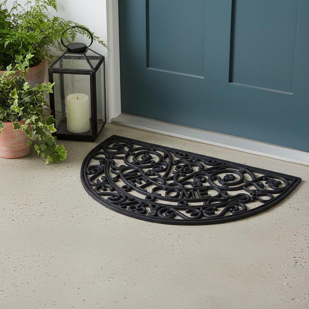 18" X 30" Black Rubber Welcome Outdoor Semi Circle Door Mat