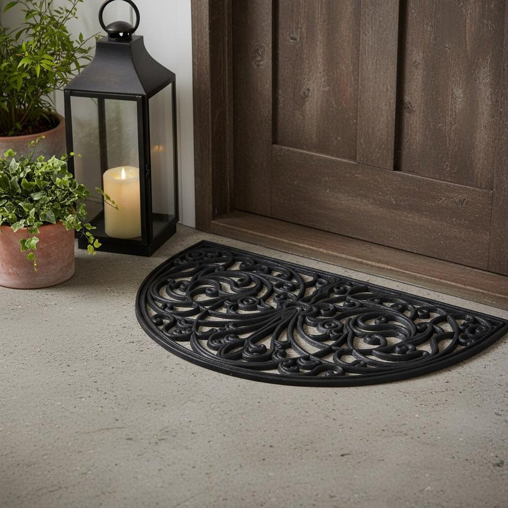 18" X 30" Black Rubber Outdoor Semi Circle Door Mat