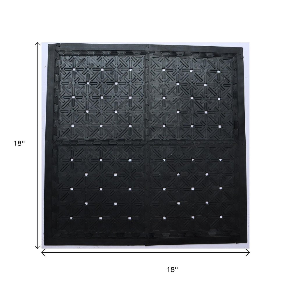 Set Of Four Square Interlocking Black Rubber Indoor Outdoor Mats