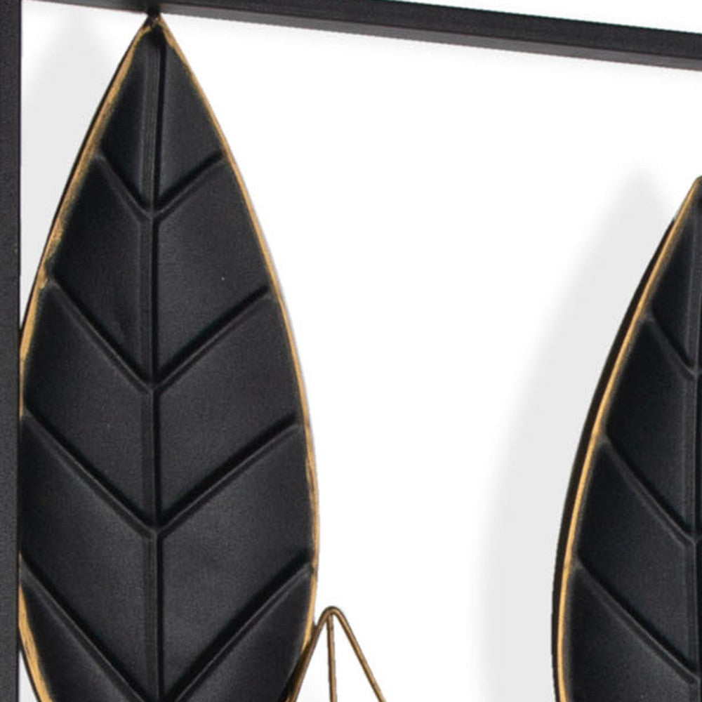 Set of Two Black and Gold Metal Hanging Dimensional Sculpture