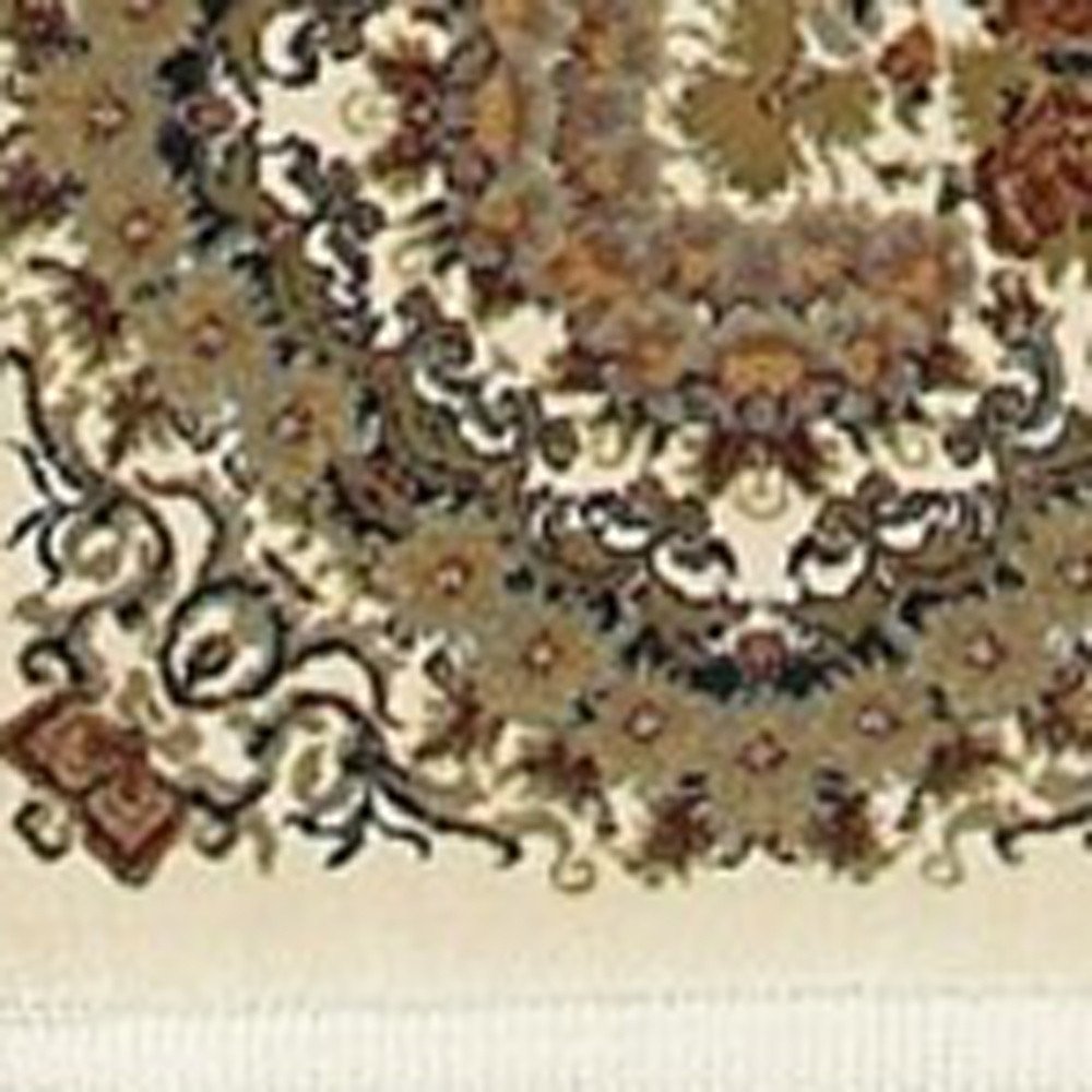 4' X 5' Ivory Black And Brown Medallion Area Rug With Fringe