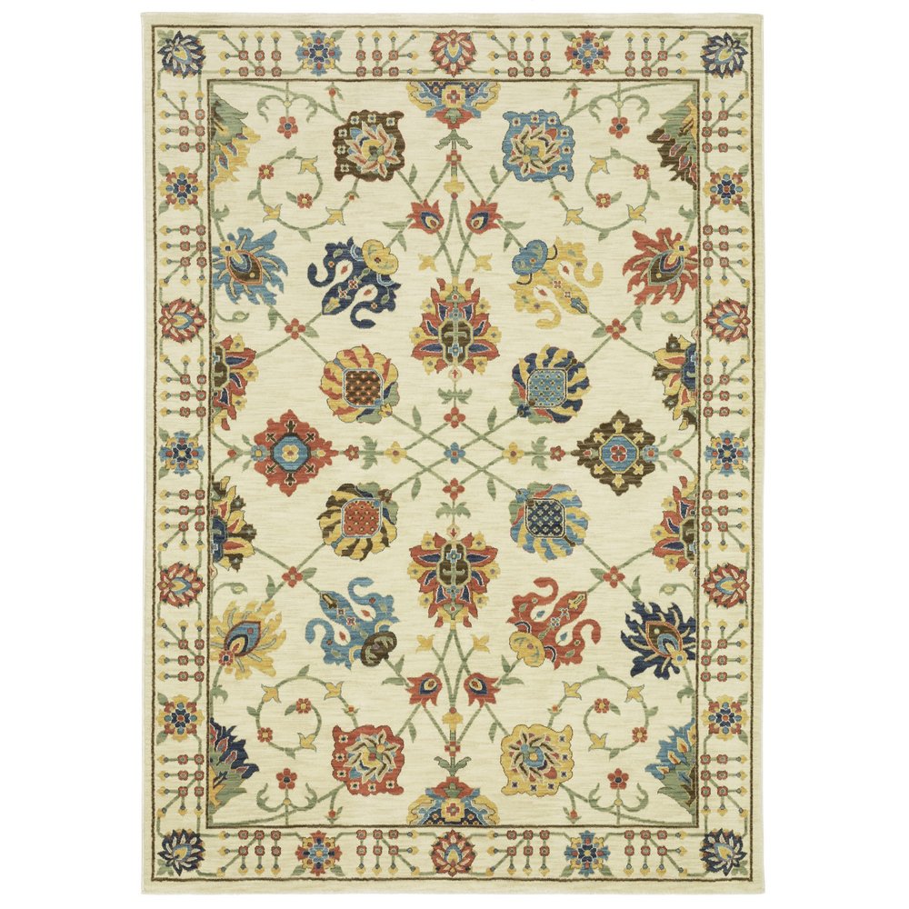 8' X 11' Ivory Yellow And Orange Oriental Area Rug With Fringe