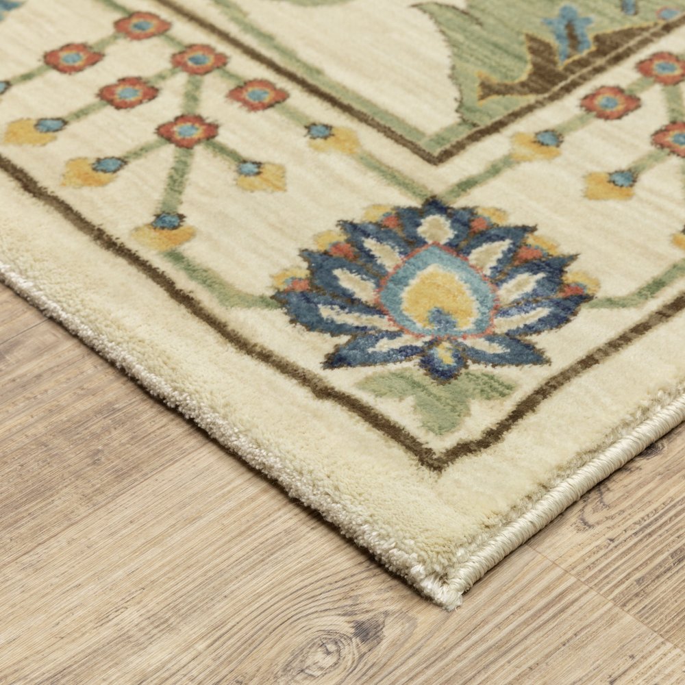 8' X 11' Ivory Yellow And Orange Oriental Area Rug With Fringe