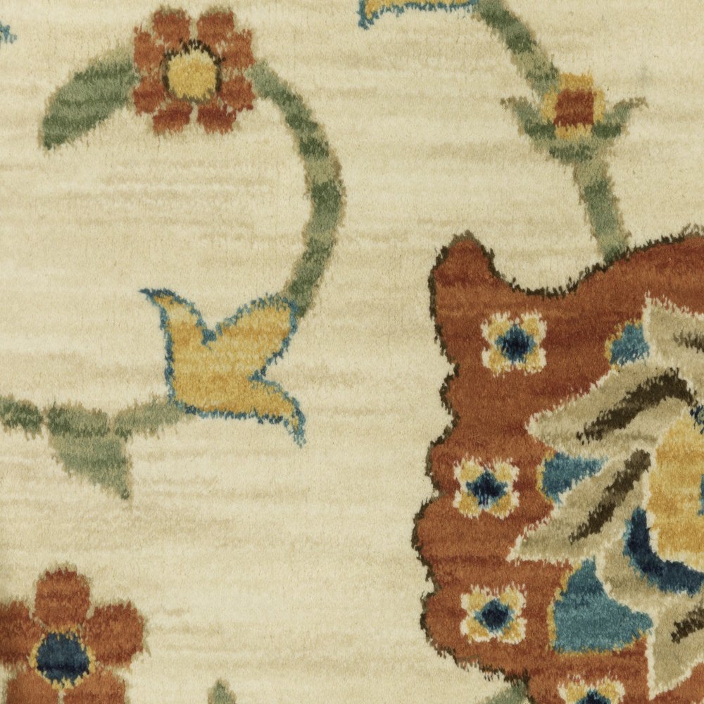 8' X 11' Ivory Yellow And Orange Oriental Area Rug With Fringe