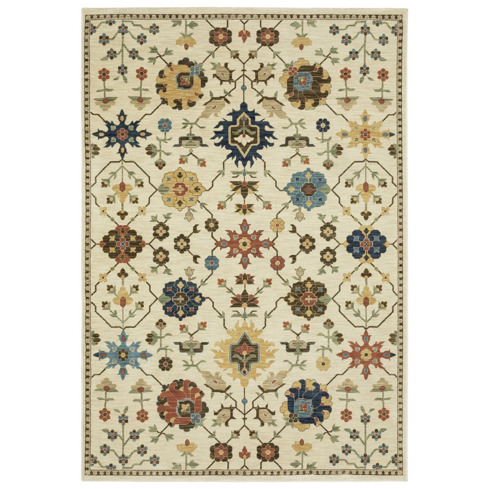 8' X 11' Ivory And Gold Oriental Area Rug With Fringe