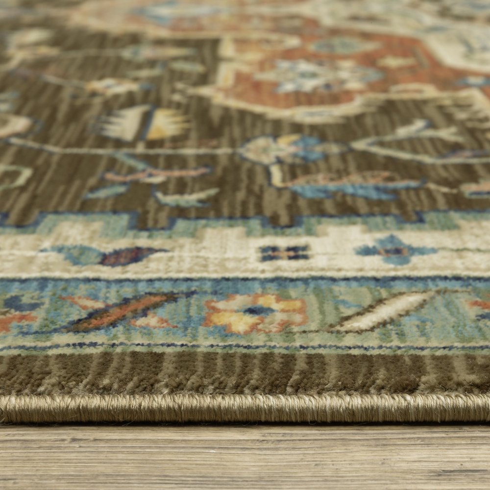 8' X 11' Brown And Orange Oriental Area Rug With Fringe