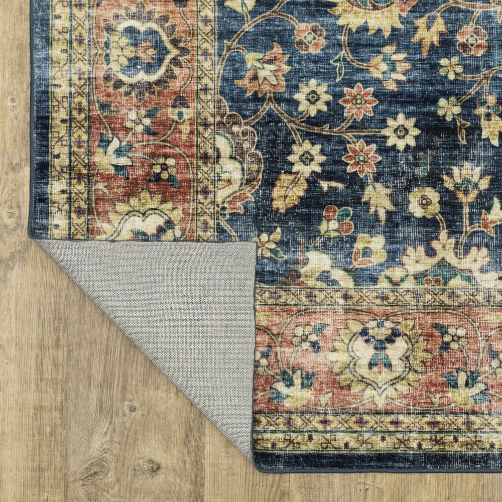 8' X 10' Blue And Rust Oriental Distressed Area Rug