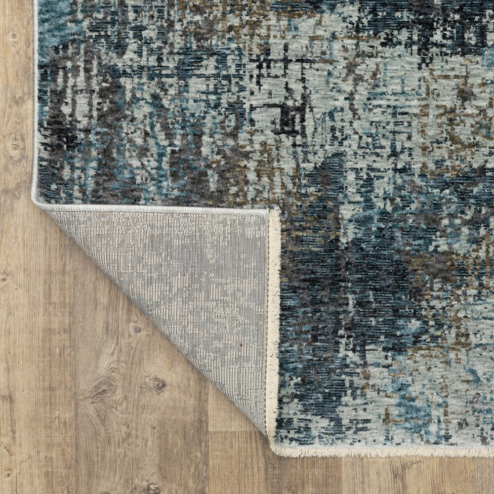 8' X 11' Blue And Gray Abstract Distressed Area Rug With Fringe