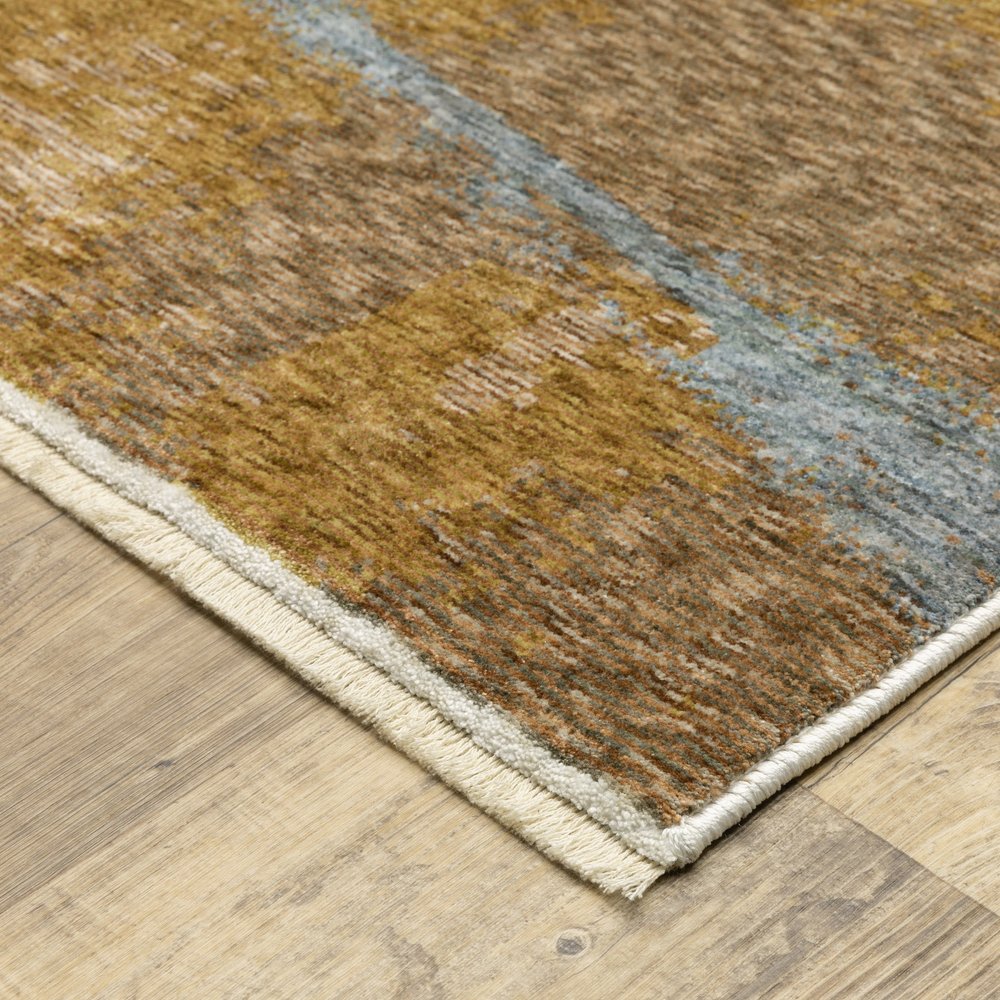 8' X 11' Beige And Rust Abstract Distressed Area Rug With Fringe