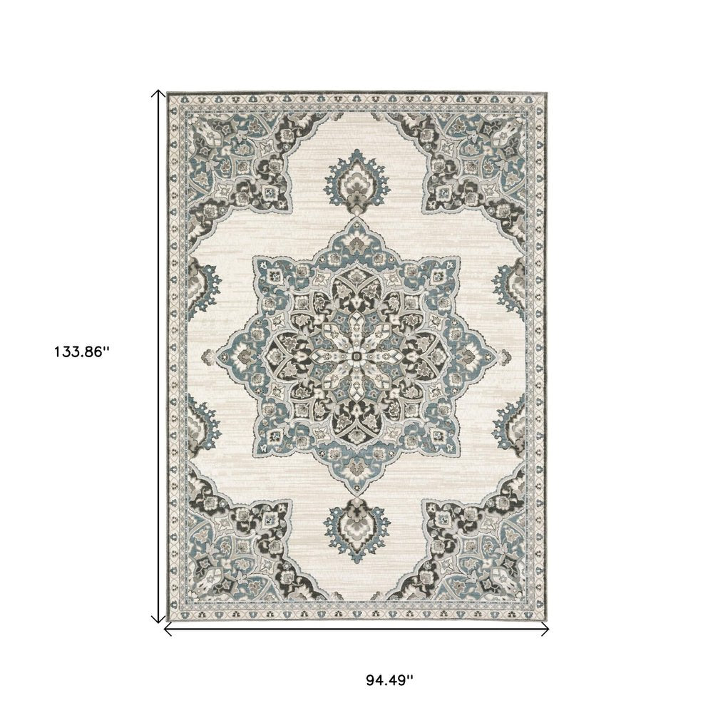 8' X 11' Brown And Blue Medallion Area Rug