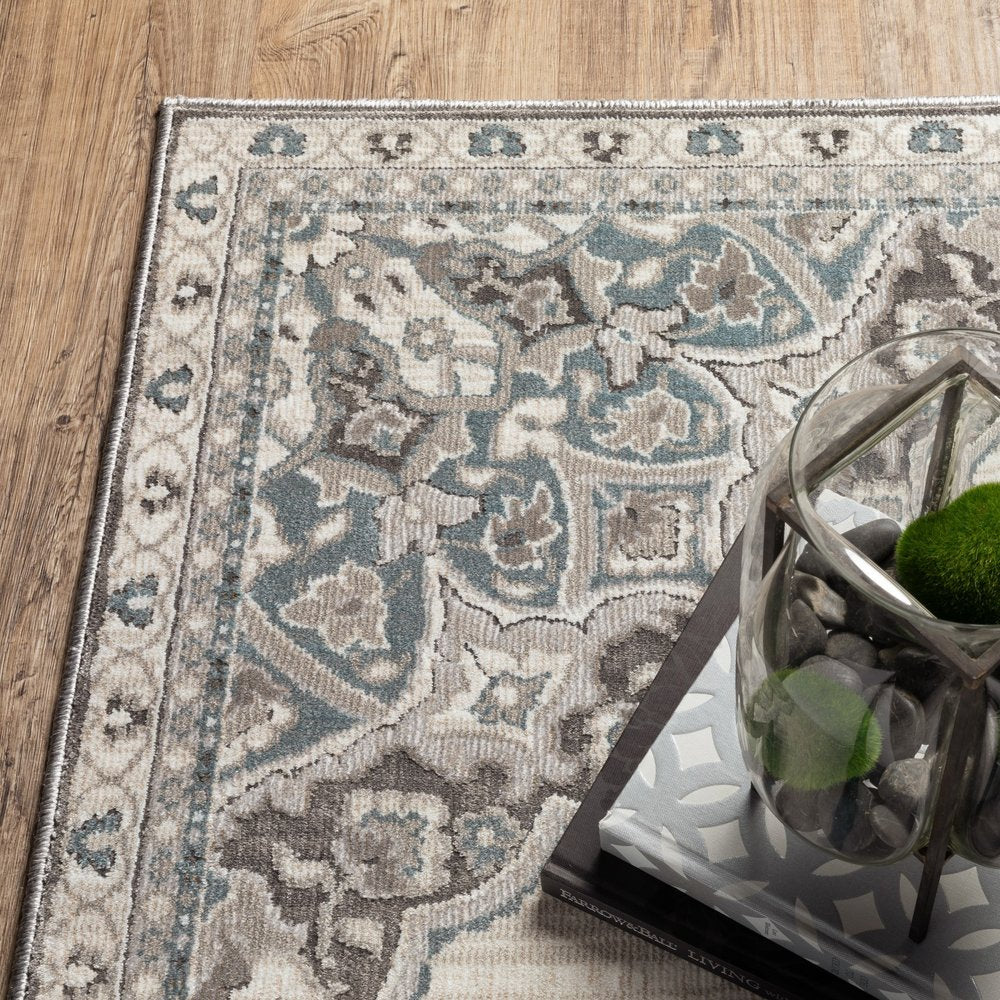 8' X 11' Brown And Blue Medallion Area Rug