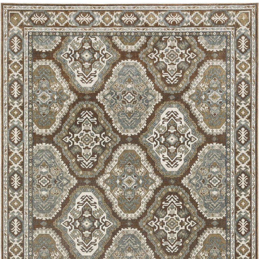 8' X 11' Ivory And Blue Medallion Area Rug