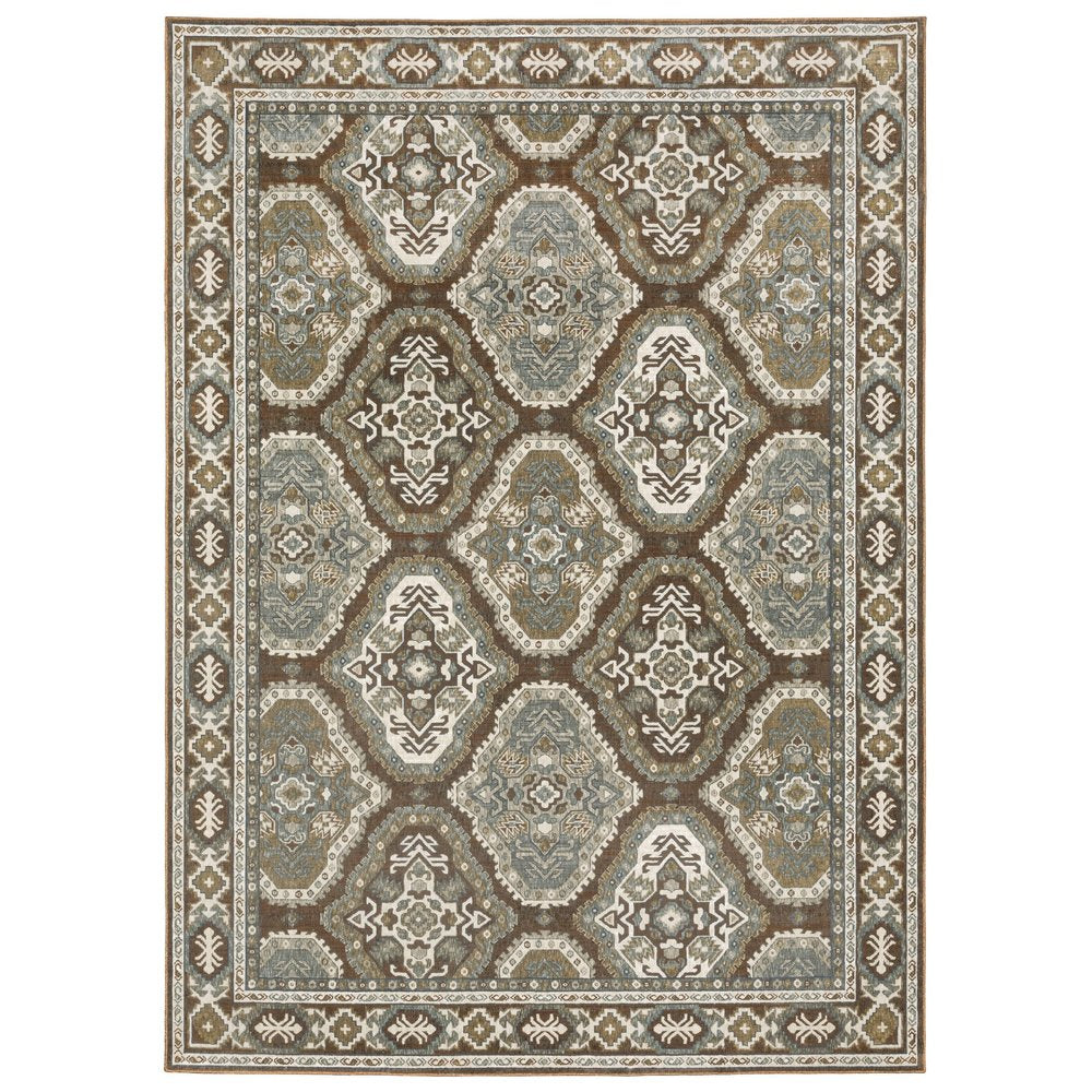 8' X 11' Ivory And Blue Medallion Area Rug