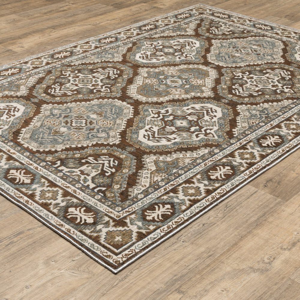 8' X 11' Ivory And Blue Medallion Area Rug
