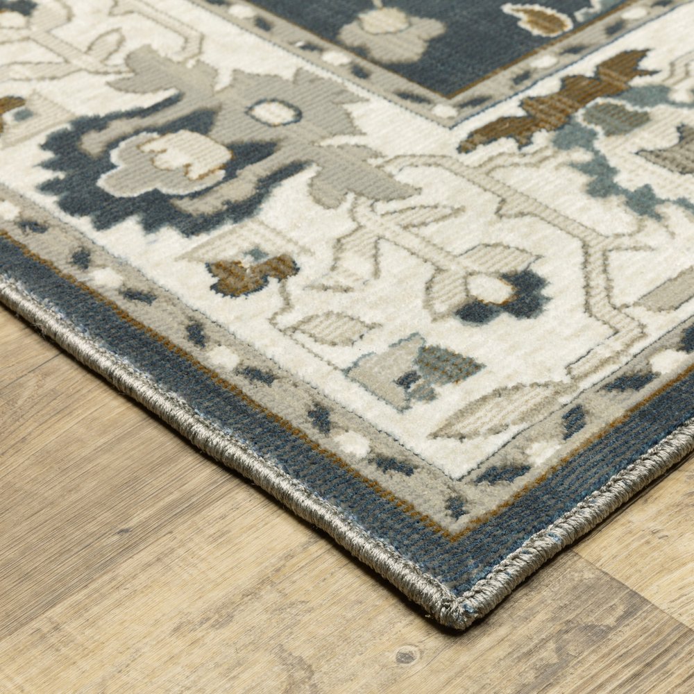 8' X 11' Blue Ivory And Gray Oriental Area Rug