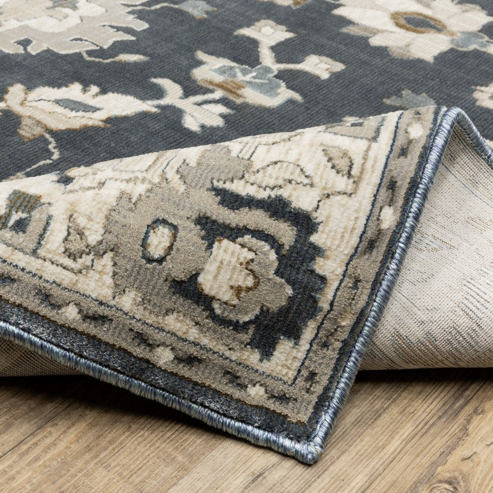 8' X 11' Blue Ivory And Gray Oriental Area Rug