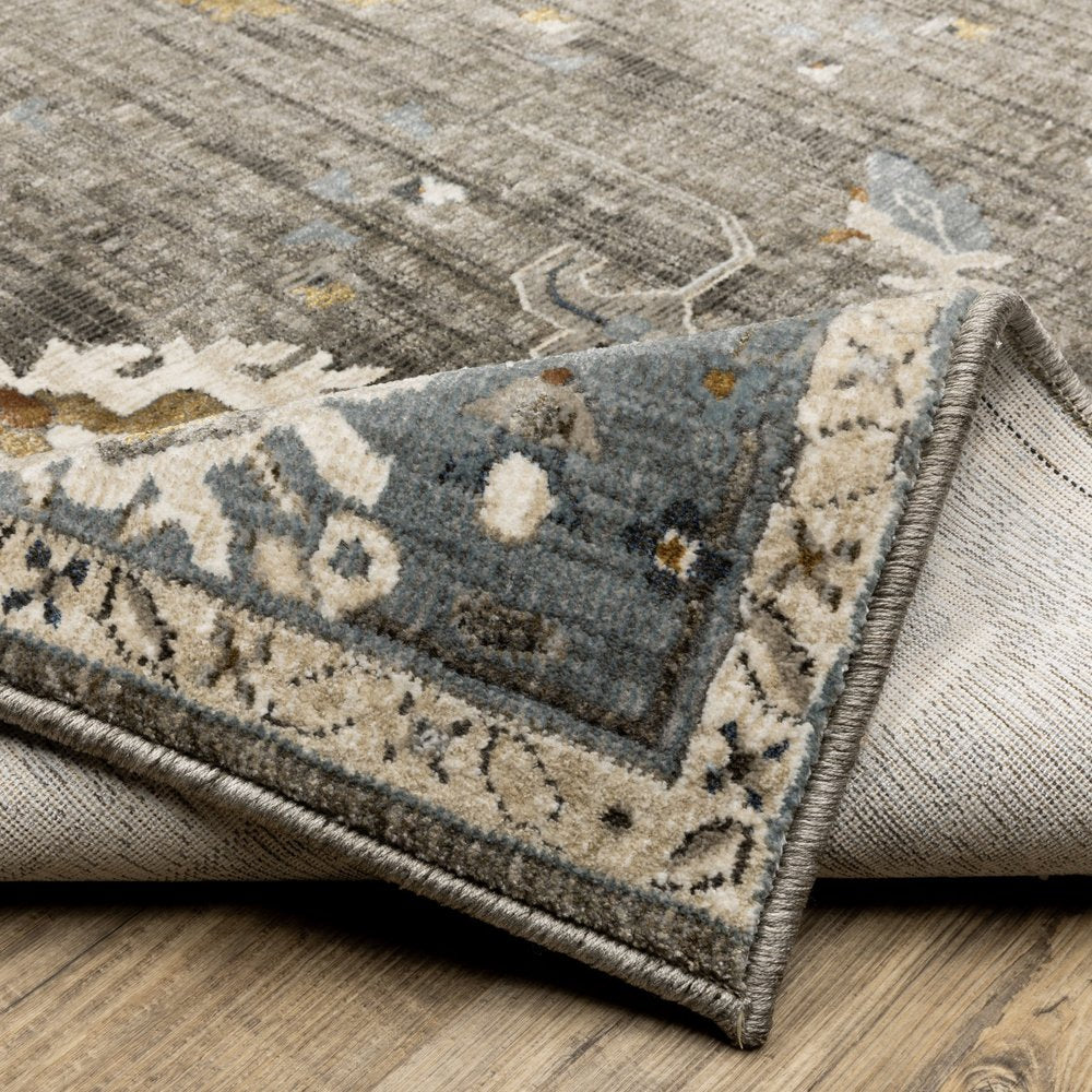 8' X 11' Blue Ivory And Gray Oriental Area Rug
