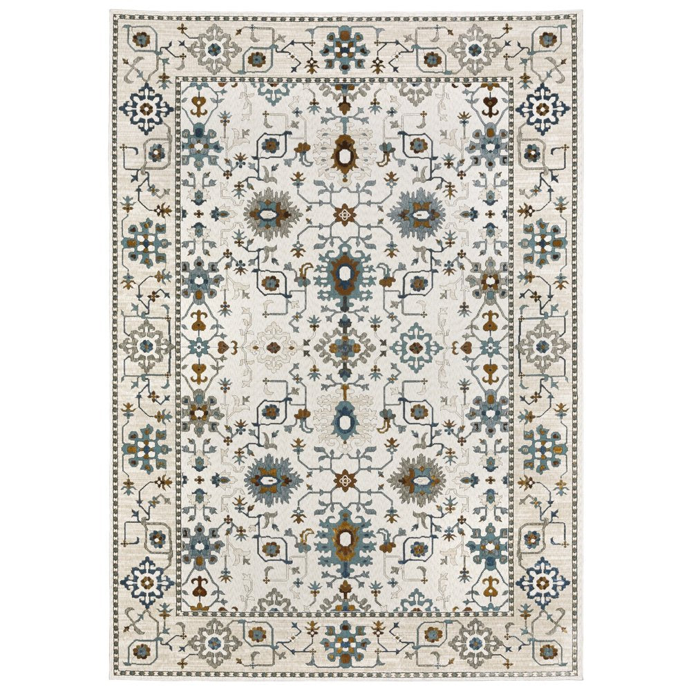8' X 11' Ivory And Blue Oriental Area Rug