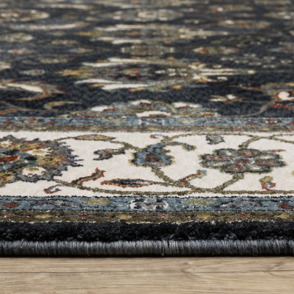 8' X 11' Blue And Ivory Oriental Area Rug With Fringe